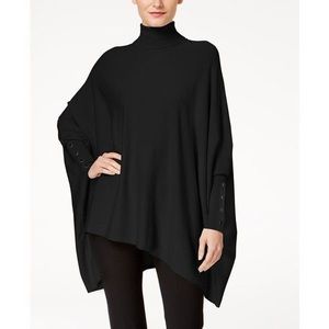 Black Poncho Turtleneck Sweater